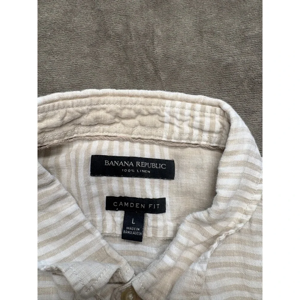 Banana Republic‎ Camden Fit Linen Striped Short Sleeve Button Shirt Men's Size L